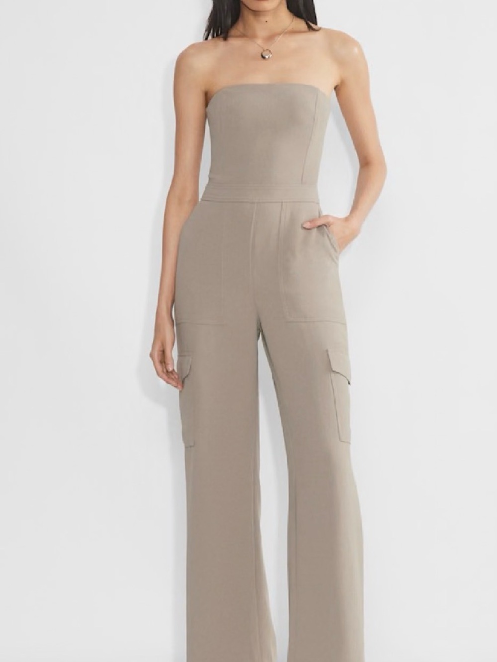 Aritzia Strapless Wide-Leg Jumpsuit in Taupe